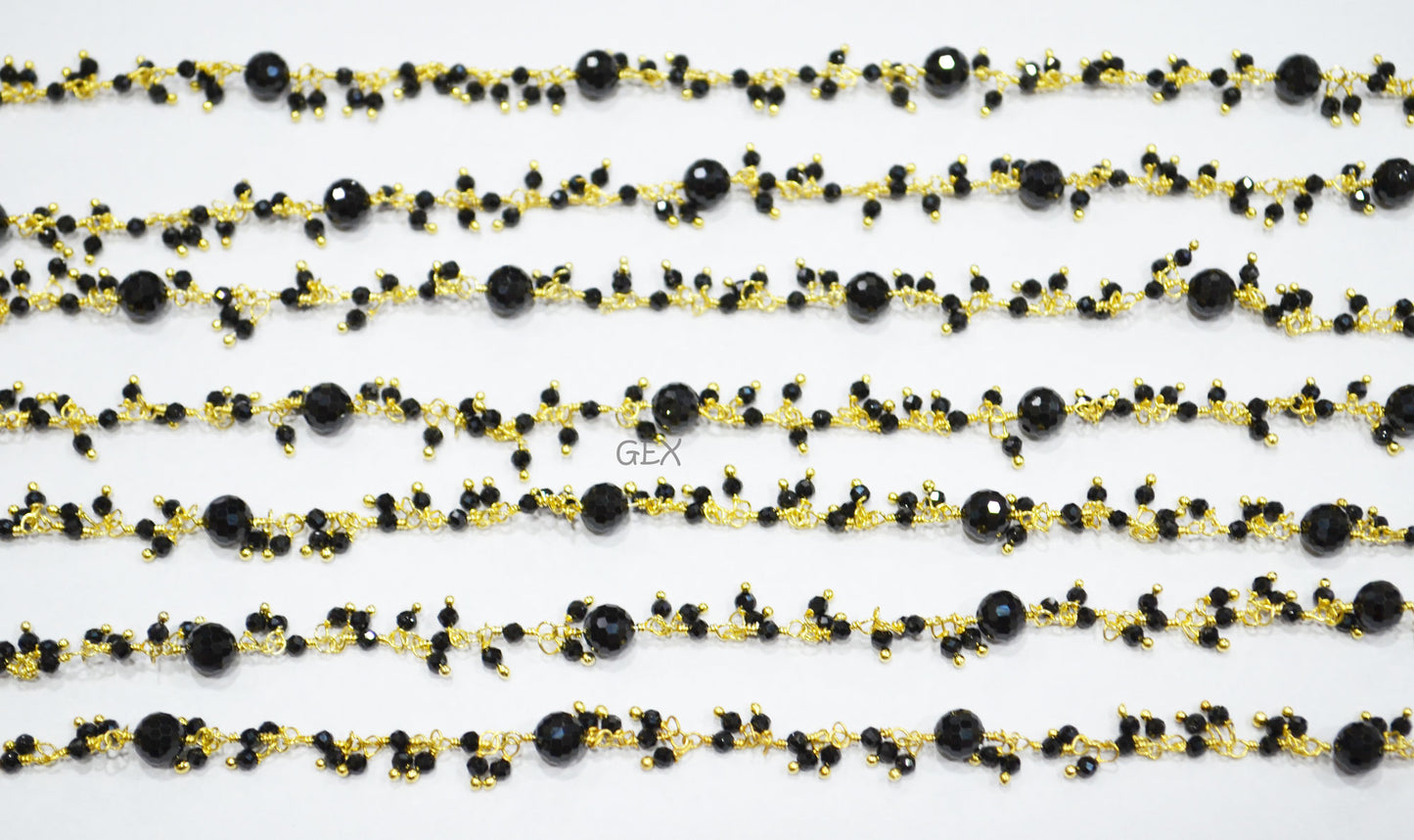Black Spinel Faceted Round Shape Dangling Chain , 2 - 6 mm , RB-7172