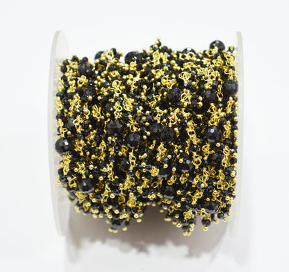 Black Spinel Faceted Round Shape Dangling Chain , 2 - 6 mm , RB-7172