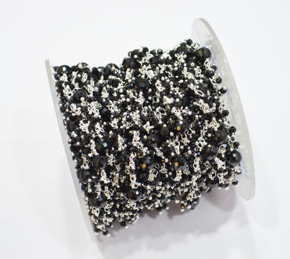 Black Spinel Faceted Round Shape Dangling Chain , 2 - 6 mm , RB-7172