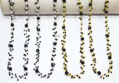 Black Spinel Faceted Round Shape Dangling Chain , 2 - 6 mm , RB-7172
