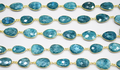 Blue Rainbow Moonstone Faceted Slice Shape Connector Chain , 15x19 - 16x23 mm , RB-7173
