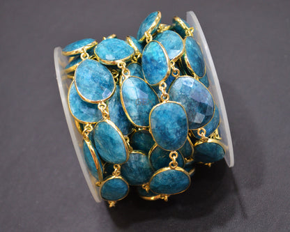 Blue Rainbow Moonstone Faceted Slice Shape Connector Chain , 15x19 - 16x23 mm , RB-7173