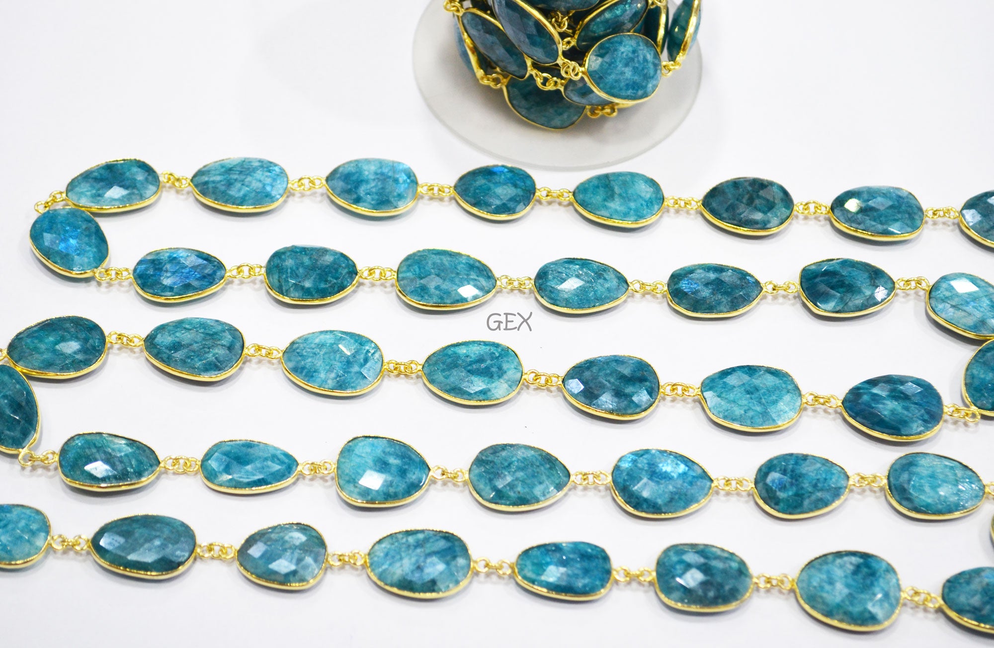 Blue Rainbow Moonstone Faceted Slice Shape Connector Chain , 15x19 - 16x23 mm , RB-7173