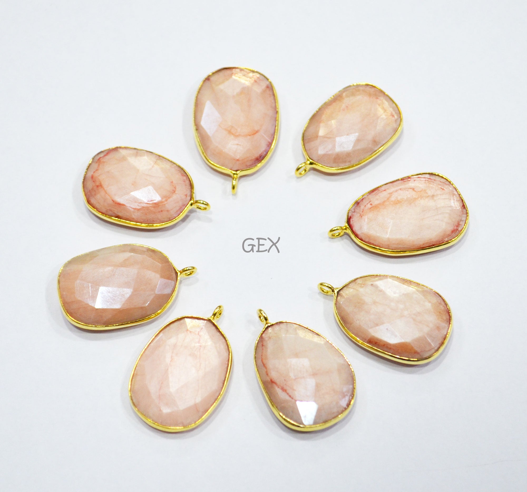 Pink Opal Color Rainbow Moonstone Faceted Slice Shape Connector , Sold By Piece , 17x21 - 18x24 mm , RB-7175