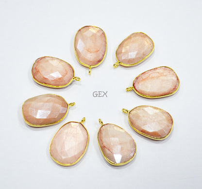 Pink Opal Color Rainbow Moonstone Faceted Slice Shape Connector , Sold By Piece , 17x21 - 18x24 mm , RB-7175