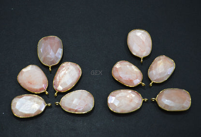 Pink Opal Color Rainbow Moonstone Faceted Slice Shape Connector , Sold By Piece , 17x21 - 18x24 mm , RB-7175