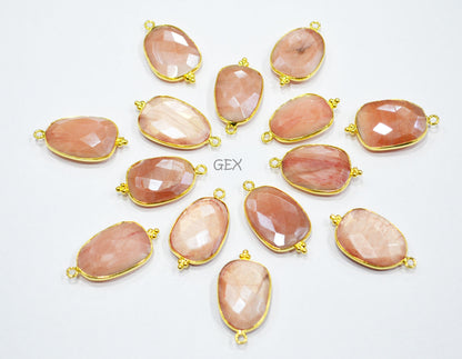 Pink Opal Color Rainbow Moonstone Faceted Slice Shape Connector , Sold By Piece , 16x19 - 18x23 mm , RB-7176