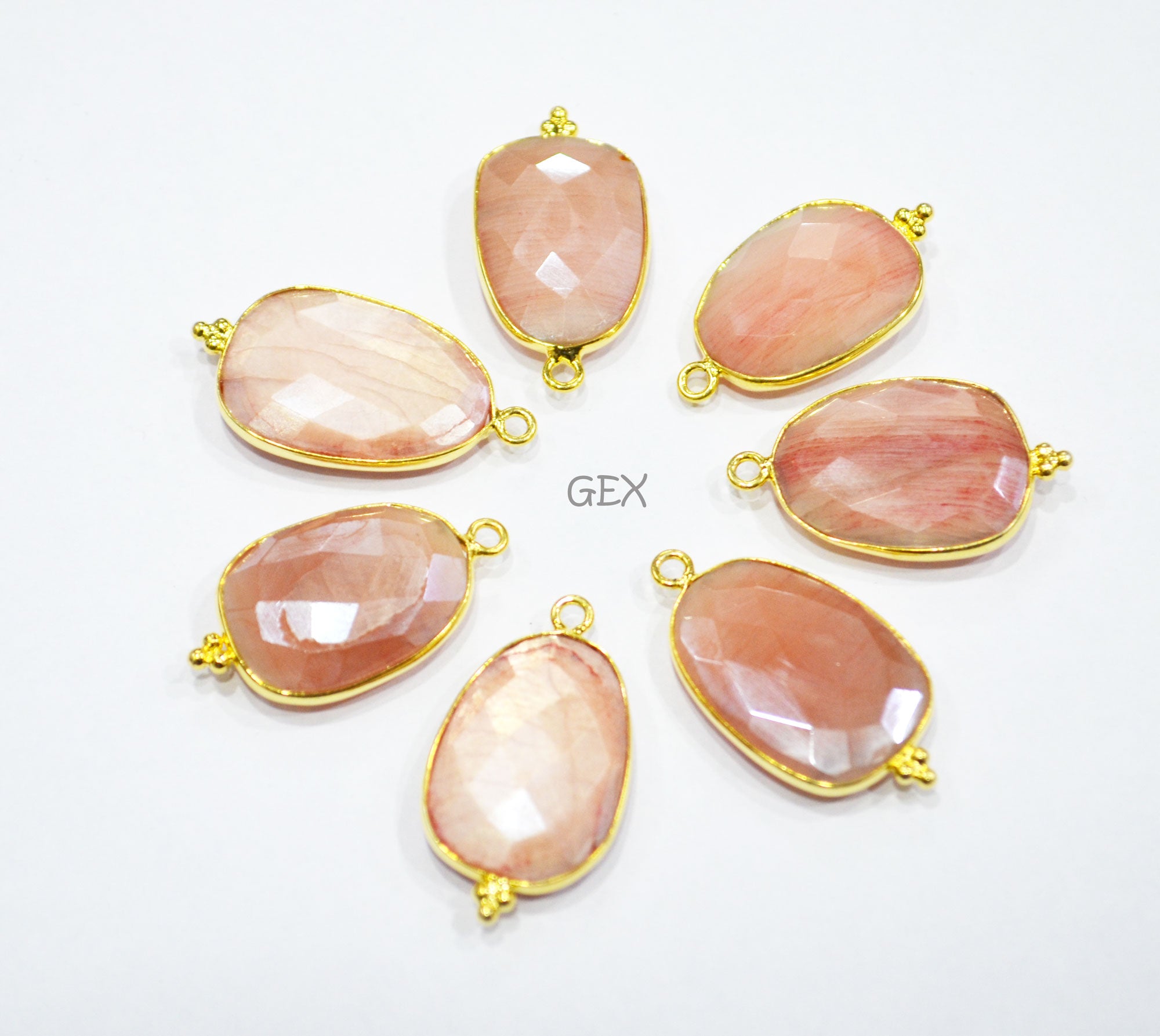 Pink Opal Color Rainbow Moonstone Faceted Slice Shape Connector , Sold By Piece , 16x19 - 18x23 mm , RB-7176