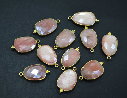 Pink Opal Color Rainbow Moonstone Faceted Slice Shape Connector , Sold By Piece , 16x19 - 18x23 mm , RB-7176