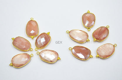 Pink Opal Color Rainbow Moonstone Faceted Slice Shape Connector , Sold By Piece , 16x19 - 18x23 mm , RB-7176