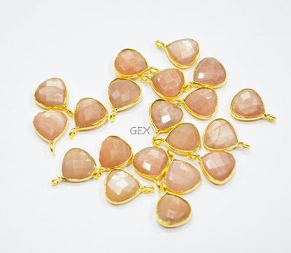Peach Moonstone Faceted Heart Shape Connector , Sold By Piece , 11 mm , RB-7180