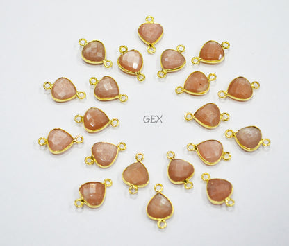 Peach Moonstone Faceted Heart Shape Connector , Sold By Piece , 11 mm , RB-7181