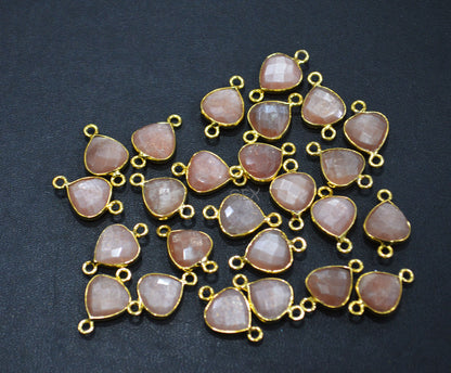Peach Moonstone Faceted Heart Shape Connector , Sold By Piece , 11 mm , RB-7181