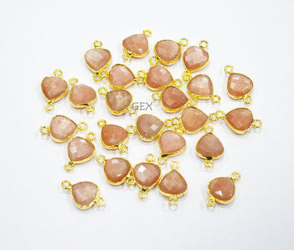 Peach Moonstone Faceted Heart Shape Connector , Sold By Piece , 11 mm , RB-7181
