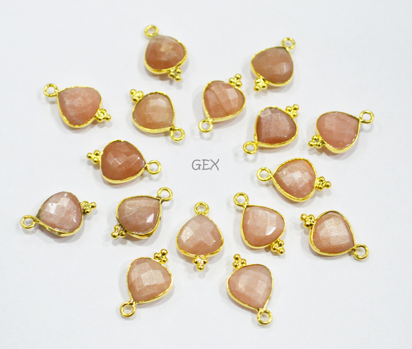 Peach Moonstone Faceted Heart Shape Connector , Sold By Piece , 11 mm , RB-7182