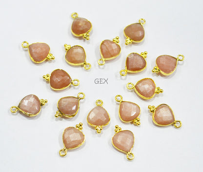 Peach Moonstone Faceted Heart Shape Connector , Sold By Piece , 11 mm , RB-7182