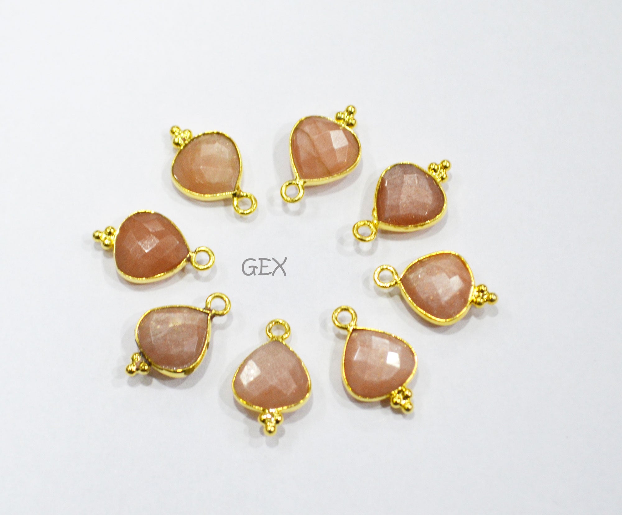Peach Moonstone Faceted Heart Shape Connector , Sold By Piece , 11 mm , RB-7182