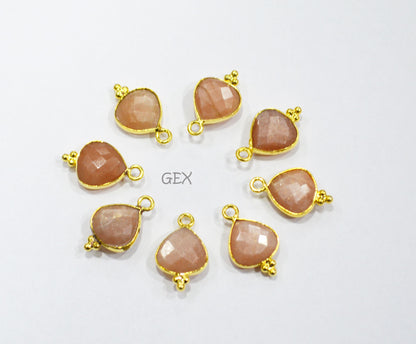Peach Moonstone Faceted Heart Shape Connector , Sold By Piece , 11 mm , RB-7182