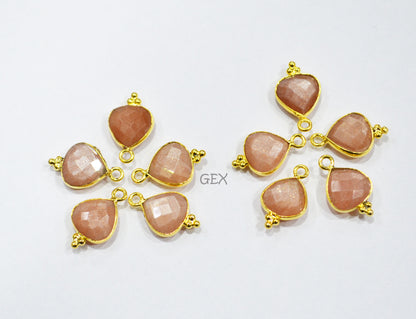 Peach Moonstone Faceted Heart Shape Connector , Sold By Piece , 11 mm , RB-7182