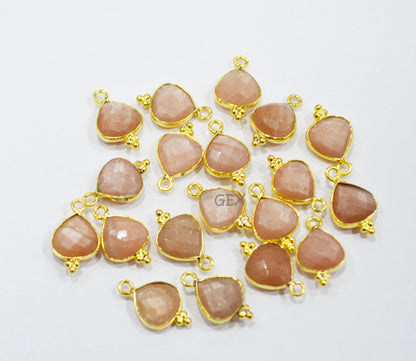 Peach Moonstone Faceted Heart Shape Connector , Sold By Piece , 11 mm , RB-7182