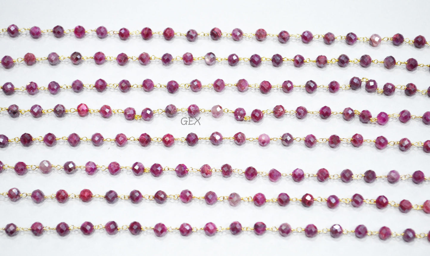Ruby Colored Moonstone Faceted Round Shape Rosary Beaded Chain , 5 mm , RB-7184
