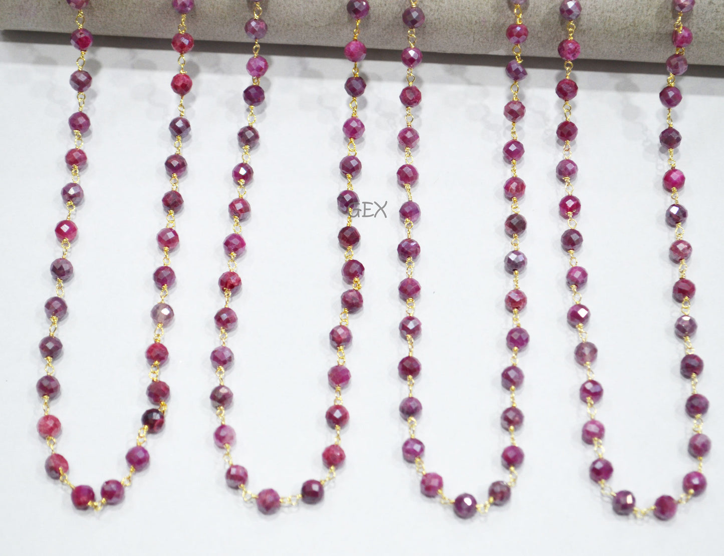Ruby Colored Moonstone Faceted Round Shape Rosary Beaded Chain , 5 mm , RB-7184