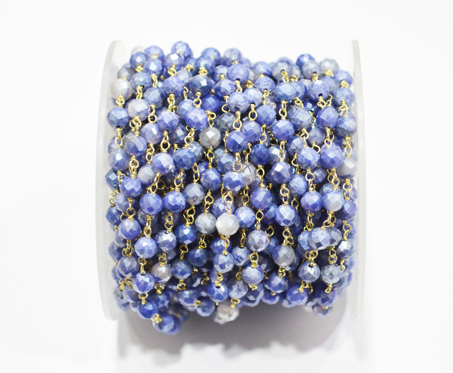 Sapphire Colored Moonstone Faceted Round Shape Rosary Beaded Chain , 5 mm , RB-7185