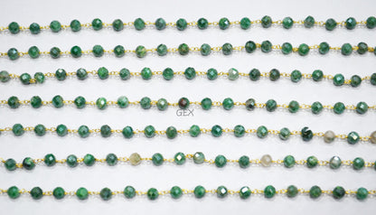 Emerald Colored Moonstone Faceted Round Shape Rosary Beaded Chain , 5 mm , RB-7186