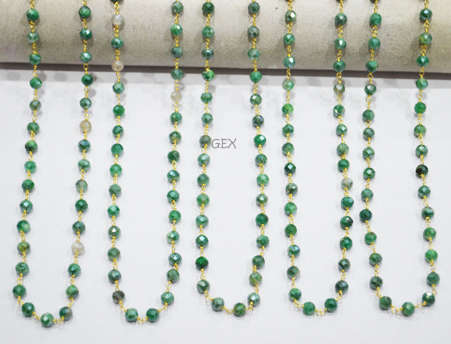 Emerald Colored Moonstone Faceted Round Shape Rosary Beaded Chain , 5 mm , RB-7186