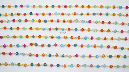 Multi Colored Topaz Faceted Round Shape Rosary Beaded Chain , 3.50 - 4 mm , RB-7187