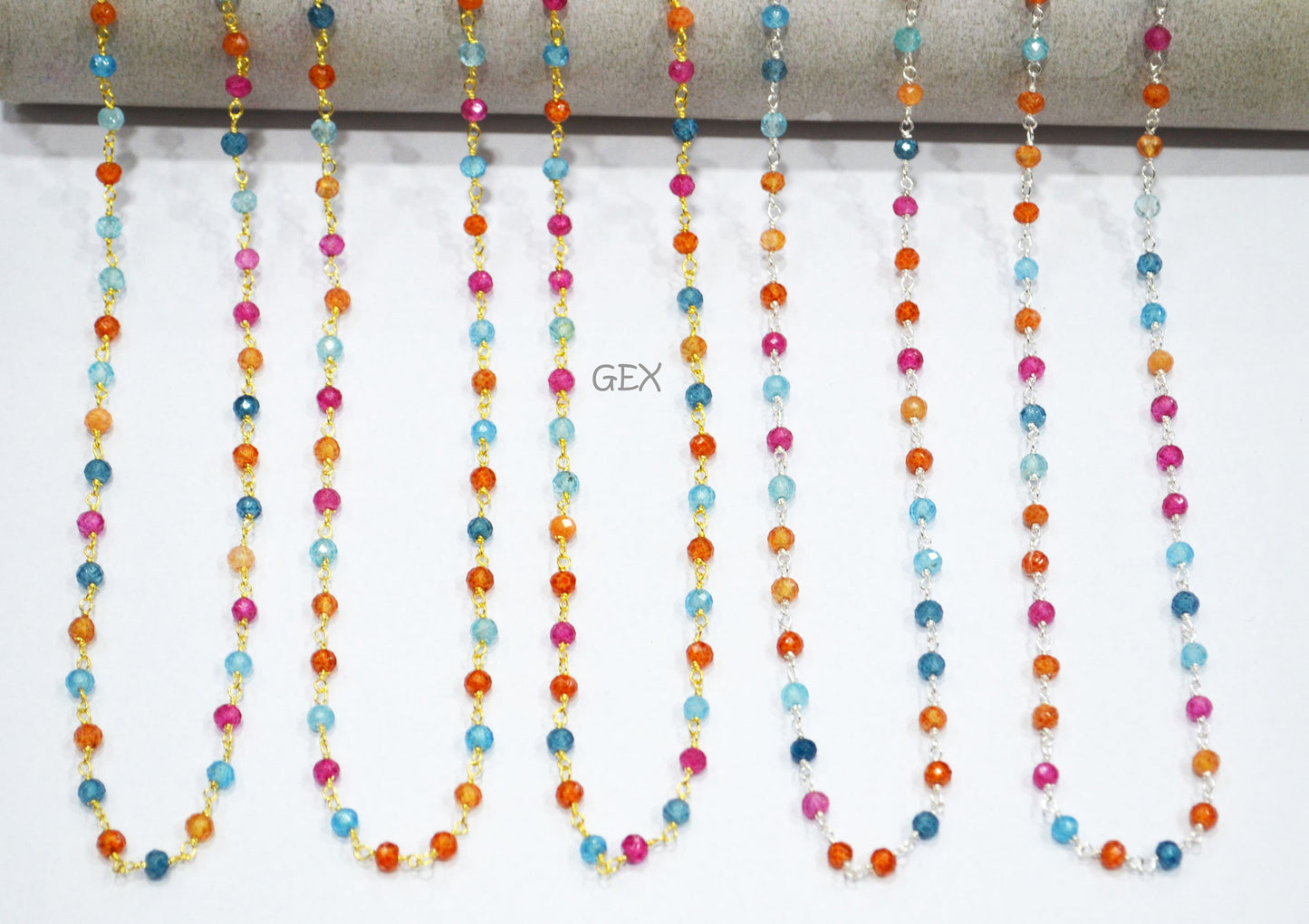 Multi Colored Topaz Faceted Round Shape Rosary Beaded Chain , 3.50 - 4 mm , RB-7187