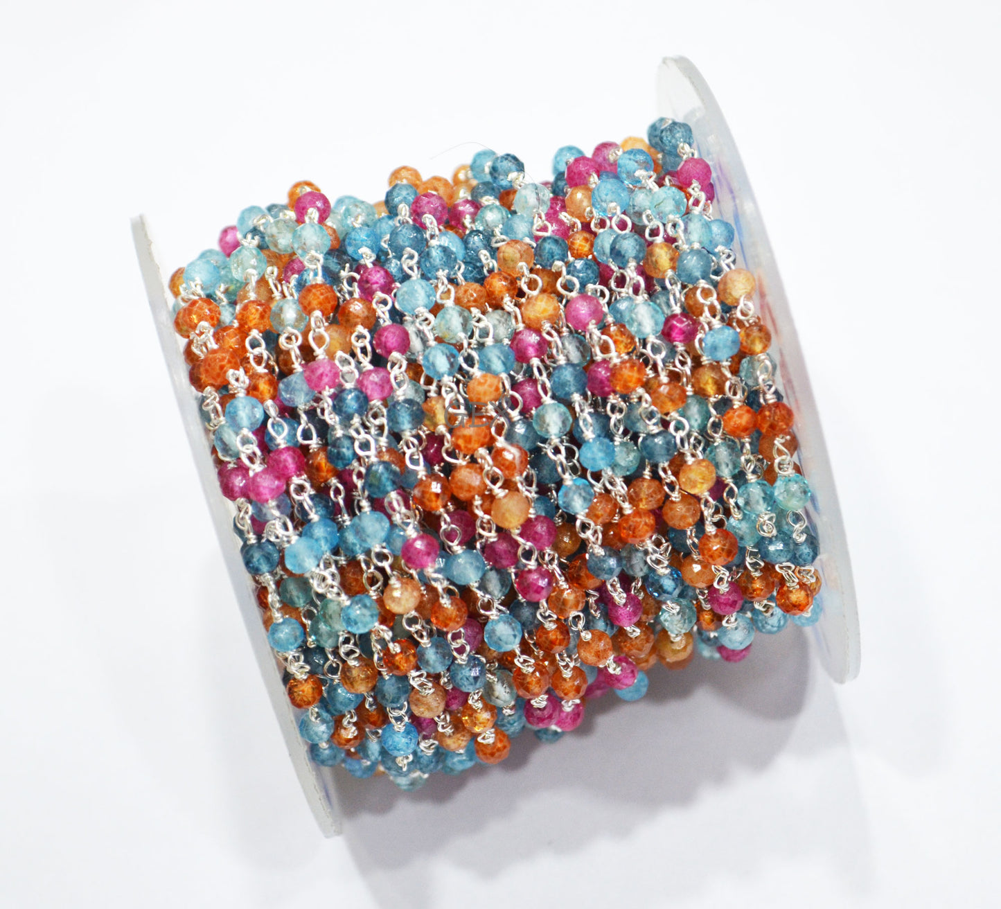 Multi Colored Topaz Faceted Round Shape Rosary Beaded Chain , 3.50 - 4 mm , RB-7187