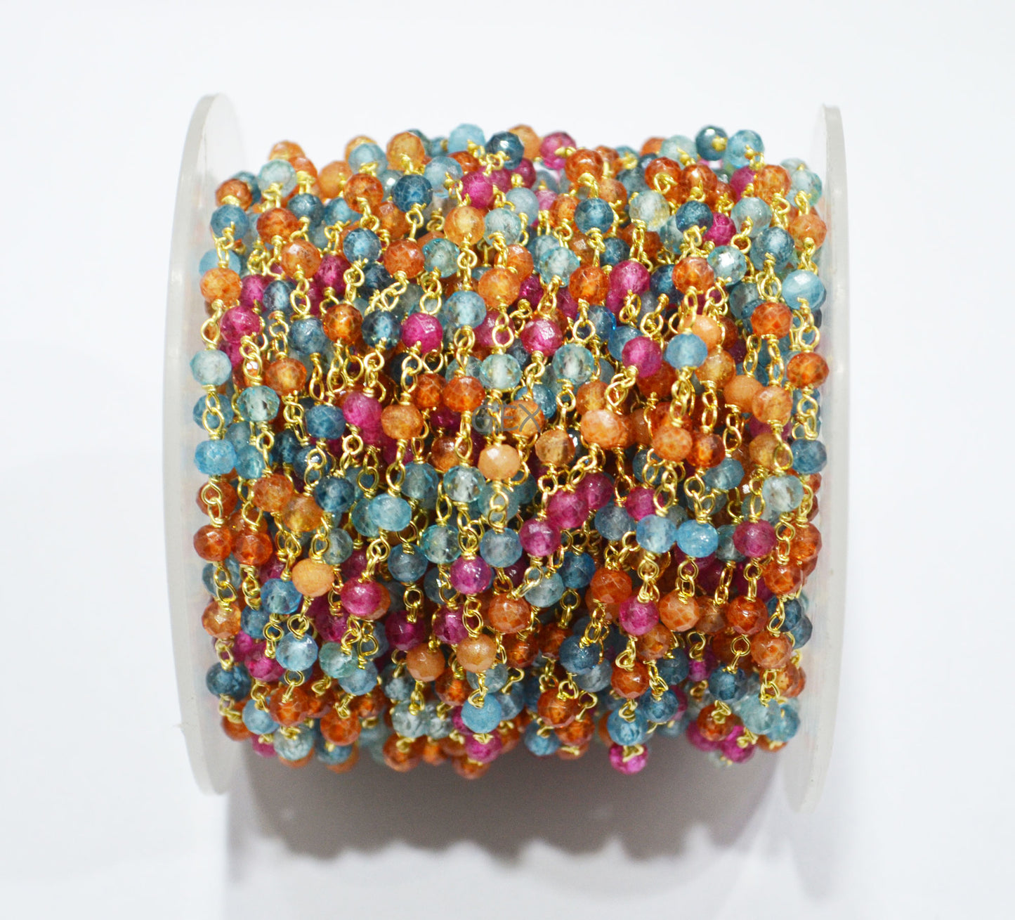 Multi Colored Topaz Faceted Round Shape Rosary Beaded Chain , 3.50 - 4 mm , RB-7187