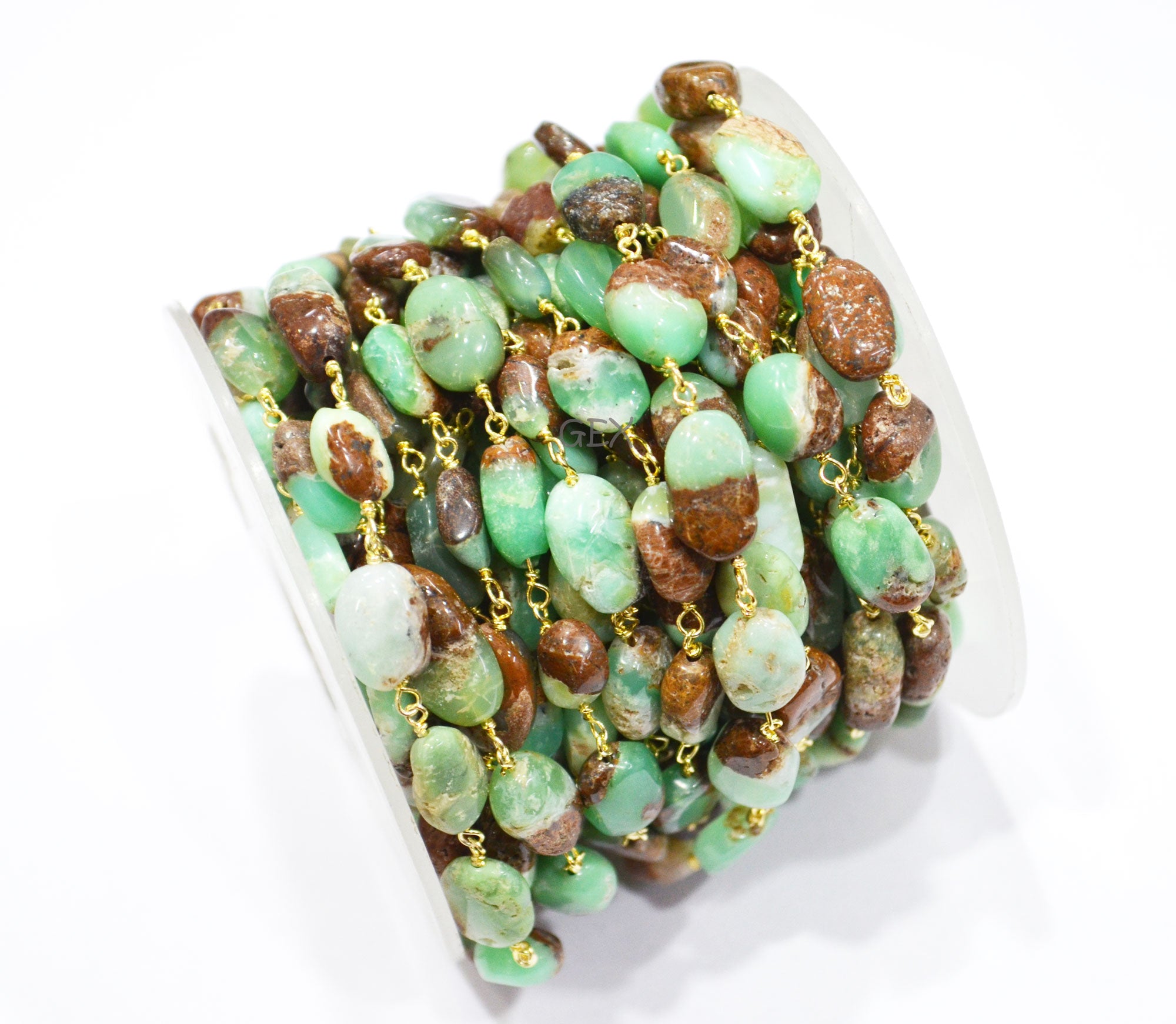 Rustic Natural Chrysoprase Smooth Oval Shape Rosary Beaded Chain , 8x10 - 9x13 mm , RB-7188