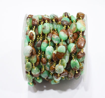 Rustic Natural Chrysoprase Smooth Oval Shape Rosary Beaded Chain , 8x10 - 9x13 mm , RB-7188