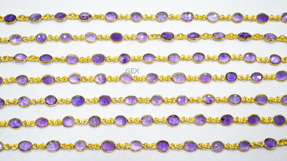 Amethyst Faceted Slice Shape Connector Chain , 6 - 8 mm , RB-7190