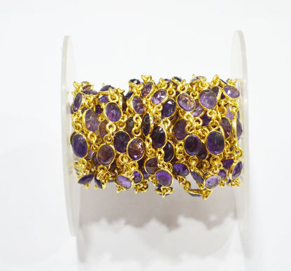 Amethyst Faceted Slice Shape Connector Chain , 6 - 8 mm , RB-7190
