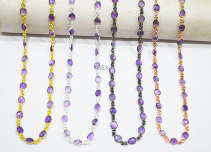 Amethyst Faceted Slice Shape Connector Chain , 6 - 8 mm , RB-7190