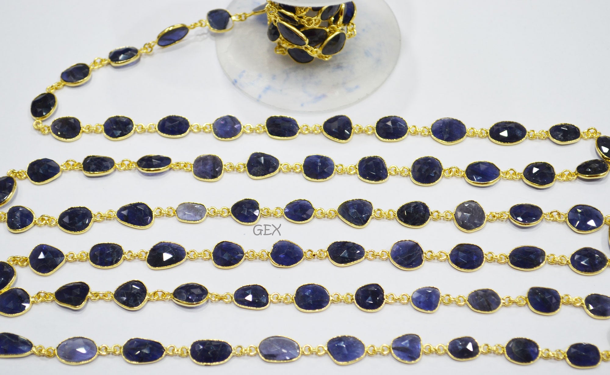 Natural Iolite Faceted Slice Shape Connector Chain , 9x10 - 10x16 mm , RB-7191