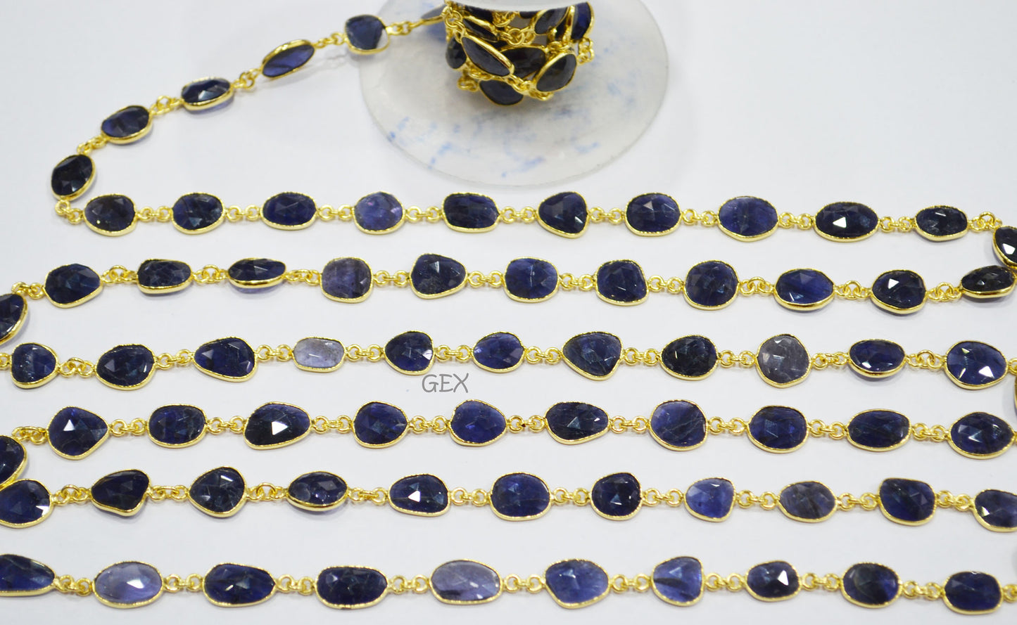 Natural Iolite Faceted Slice Shape Connector Chain , 9x10 - 10x16 mm , RB-7191