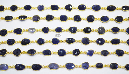 Natural Iolite Faceted Slice Shape Connector Chain , 9x10 - 10x16 mm , RB-7191