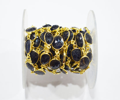 Natural Iolite Faceted Slice Shape Connector Chain , 9x10 - 10x16 mm , RB-7191