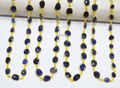 Natural Iolite Faceted Slice Shape Connector Chain , 9x10 - 10x16 mm , RB-7191