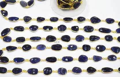 Natural Iolite Faceted Slice Shape Connector Chain , 11x13 - 15x18 mm , RB-7192