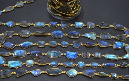 Labradorite Faceted Slice Shape Connector Chain , 9x13 - 18x21 mm , RB-7193