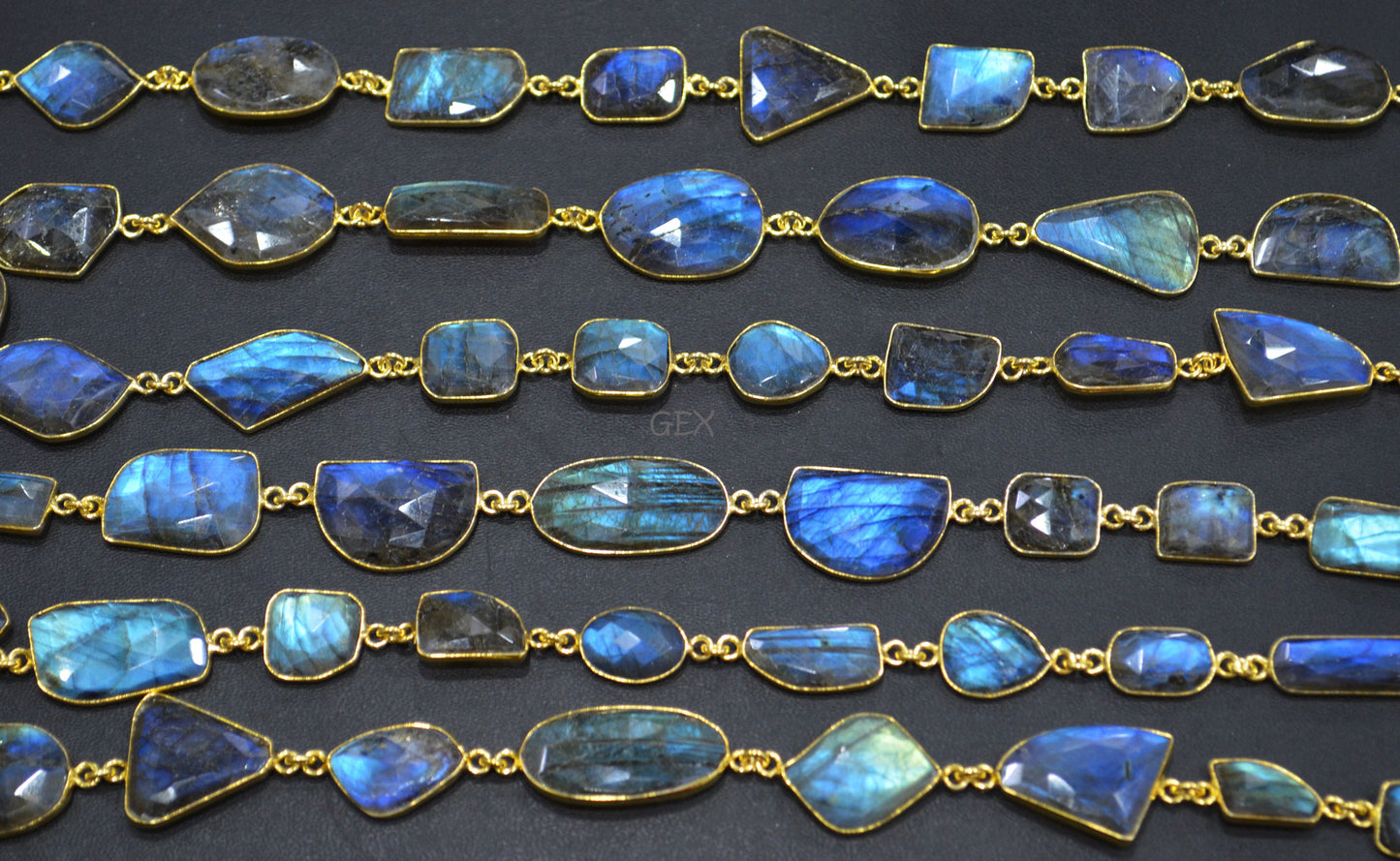 Labradorite Faceted Slice Shape Connector Chain , 9x13 - 18x21 mm , RB-7193
