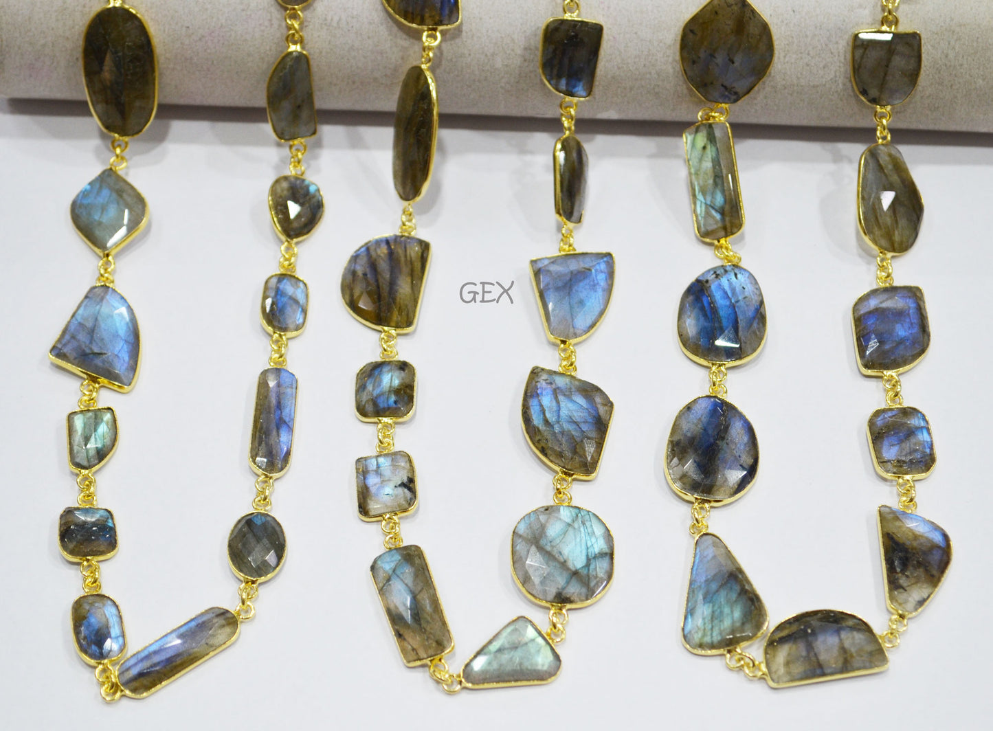 Labradorite Faceted Slice Shape Connector Chain , 9x13 - 18x21 mm , RB-7193