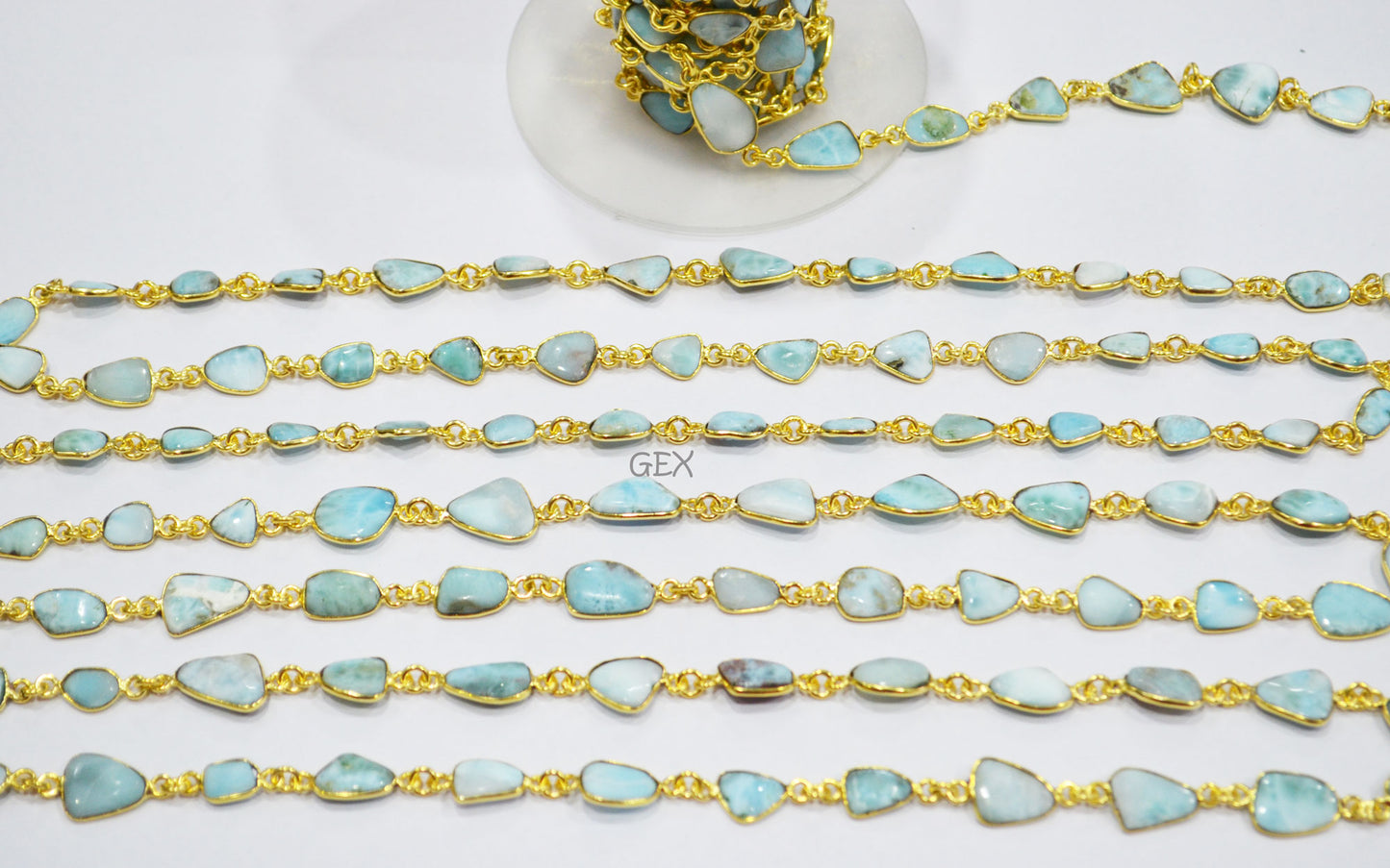 Natural Larimar Free Form Shape Smooth Connector Chain , 6 - 13 mm , RB-7197