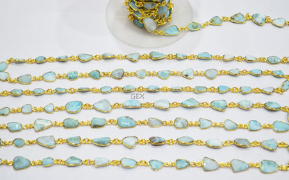 Natural Larimar Free Form Shape Smooth Connector Chain , 6 - 13 mm , RB-7197