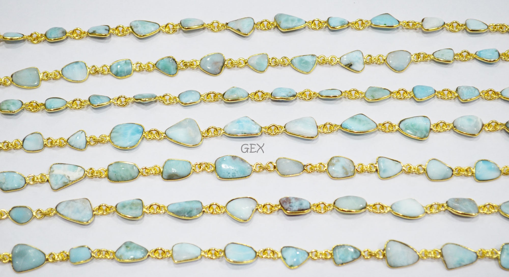 Natural Larimar Free Form Shape Smooth Connector Chain , 6 - 13 mm , RB-7197